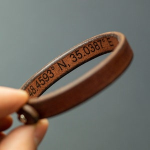 Leather Bracelet For Traveler, Engraved Unisex Gift image 2