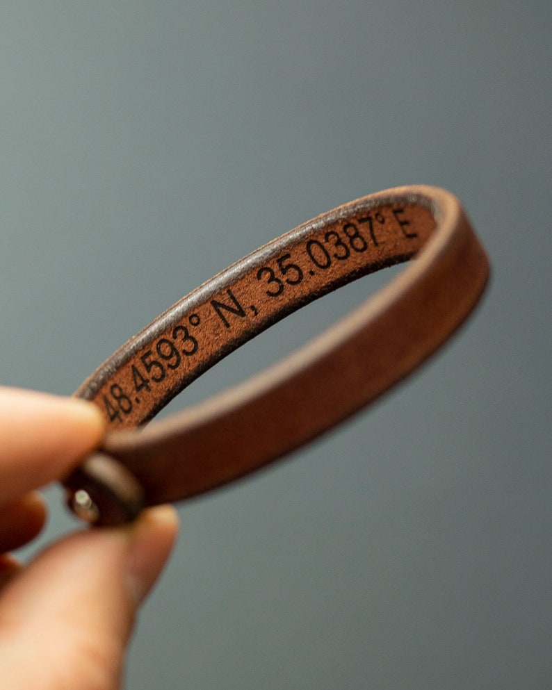 Leather Bracelet For Traveler, Engraved Unisex Gift image 2