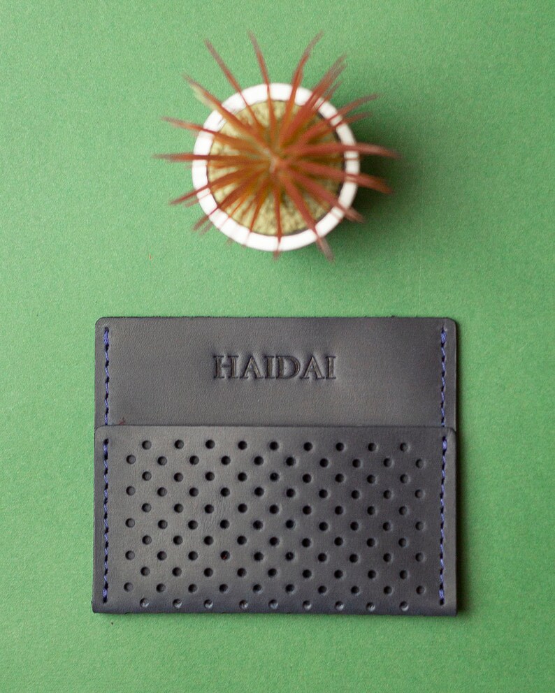 Cartera minimalista Cartera delgada para hombre Tarjetero de oliva Cartera fina Cartera de cuero para tarjetas Cartera personalizada Regalo para novio Regalo para novio imagen 7
