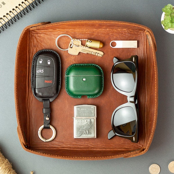Leather Catchall Valet Tray, Coin And Keys Tray, Organizer, Dish, Man Gift, Corporate Gifts