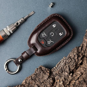 Leather Car Key Case For Tahoe, Key Holder For Suburban, Key Fob For Silverado, Key Cover For Yukon, Sierra, Acadia