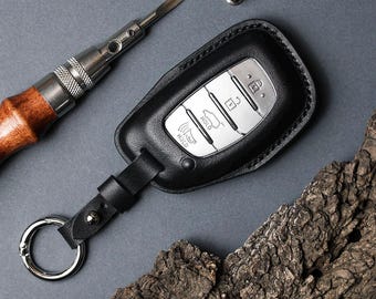 Leather Car Key Case For Tucson, I10, Sonata, Elantra, Santa Fe, Remote Key Fob