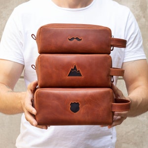 Kit Dopp en cuir Kit de rasage Trousse de toilette pour homme Trousse à cosmétiques Cadeaux de voyage Accessoires de voyage Faveur de mariage Cadeau du marié Cadeaux papa Montagnes