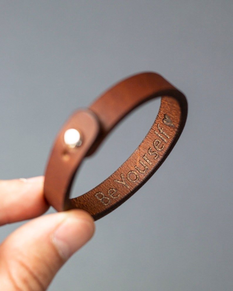 Leather Bracelet For Traveler, Engraved Unisex Gift image 7