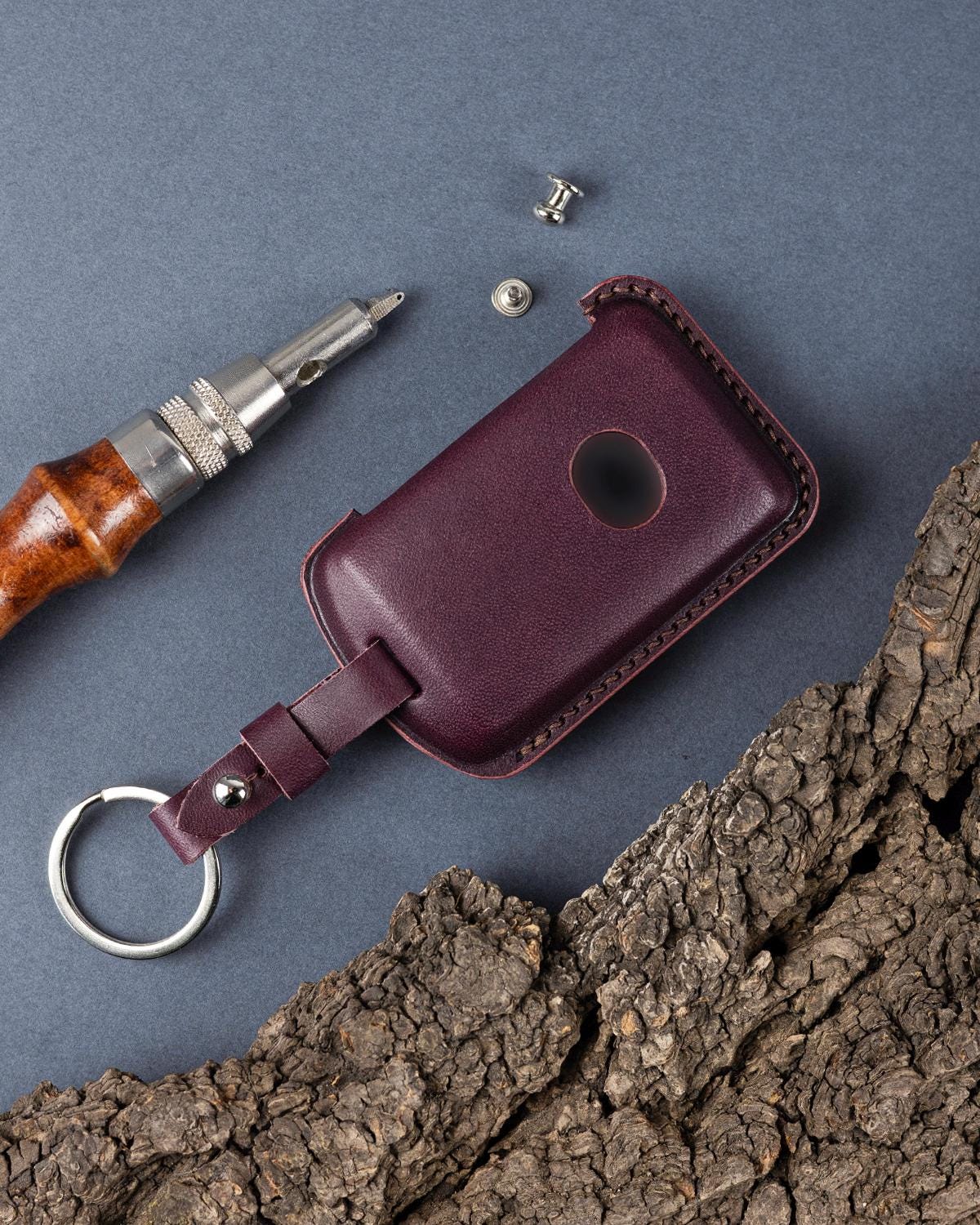 【チャオズ】≪BURGUNDY≫ HAND-DYED KEY CASE Leather Car Key Case for 3 6 Cx-3 Cx-4 Cx-5 Cx-7 Cx-8 Cx-9 Cx-30