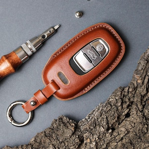 Leather Car Key Case For A4, FOR REMOTE KEY Keychain For A5, Key Holder For A6, Key Fob For A7, Key Cover For A8 (2008-2017)