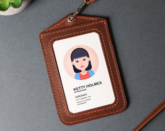 Porta badge identificativo in pelle con cordino, porta carte d'identità personalizzato, porta targhette identificativo personalizzato, regalo per l'anniversario di lavoro