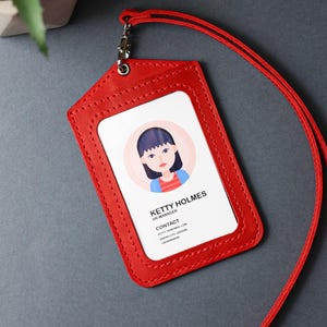 Leather ID Badge Holder With Lanyard, Personalized ID Card Holder, Custom ID Tag Holder, Work Anniversary Gift image 9