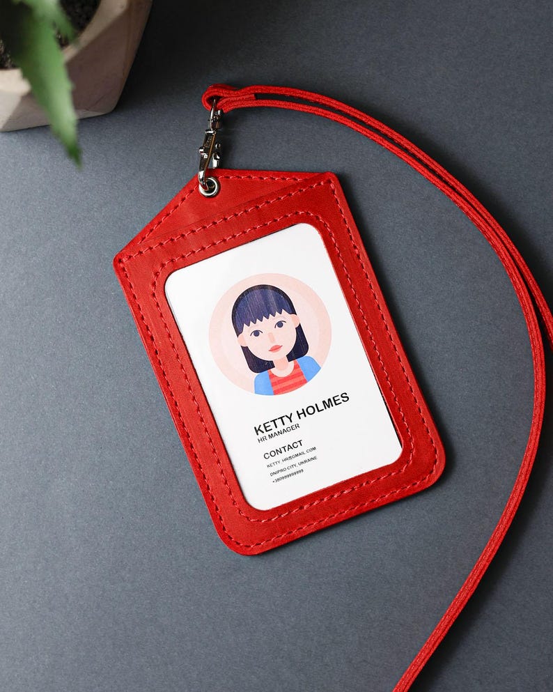 Leather ID Badge Holder With Lanyard, Personalized ID Card Holder, Custom ID Tag Holder, Work Anniversary Gift image 9
