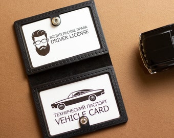 Porta credencial de cuero Estuche minimalista para credencial de identificación Monedero negro para credencial de identificación Regalo para conductores de autobús Regalo personalizado para esposo Regalo de cumpleaños con monograma