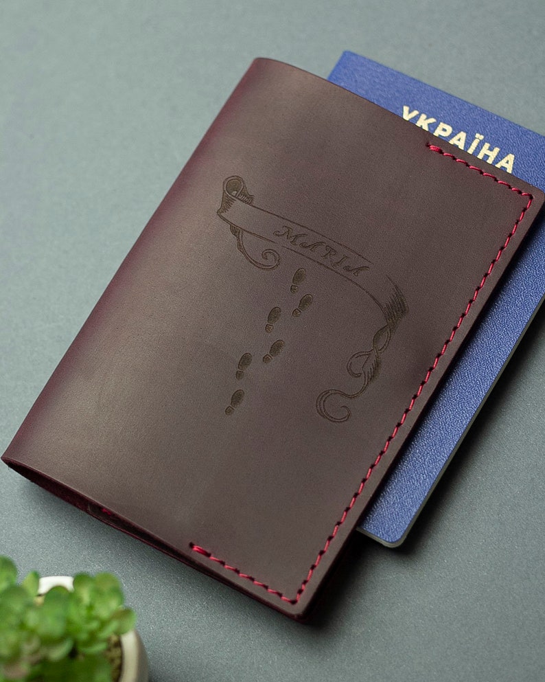 Leather Passport Holder, Ingraved Grey Passport Case, Personalized Passport Cover image 7