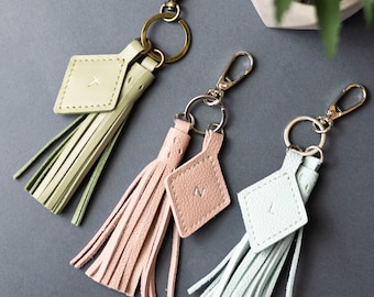 Pink Purse Charm Leather Tassel Keychain Name Bag Charm Cute Initial Keychain Mother Of The Bride Gift