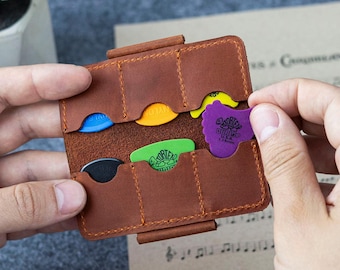 Leather Guitar Pick Holder With Magnetic Clasp, Slim Plectrum Case, Guitarist Gift.