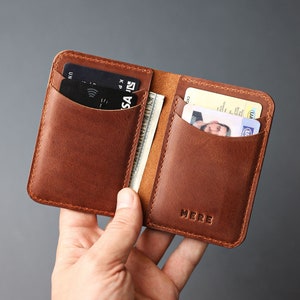 Leren portemonnee heren, minimalistische creditcardportemonnee, voorvak slanke portemonnee