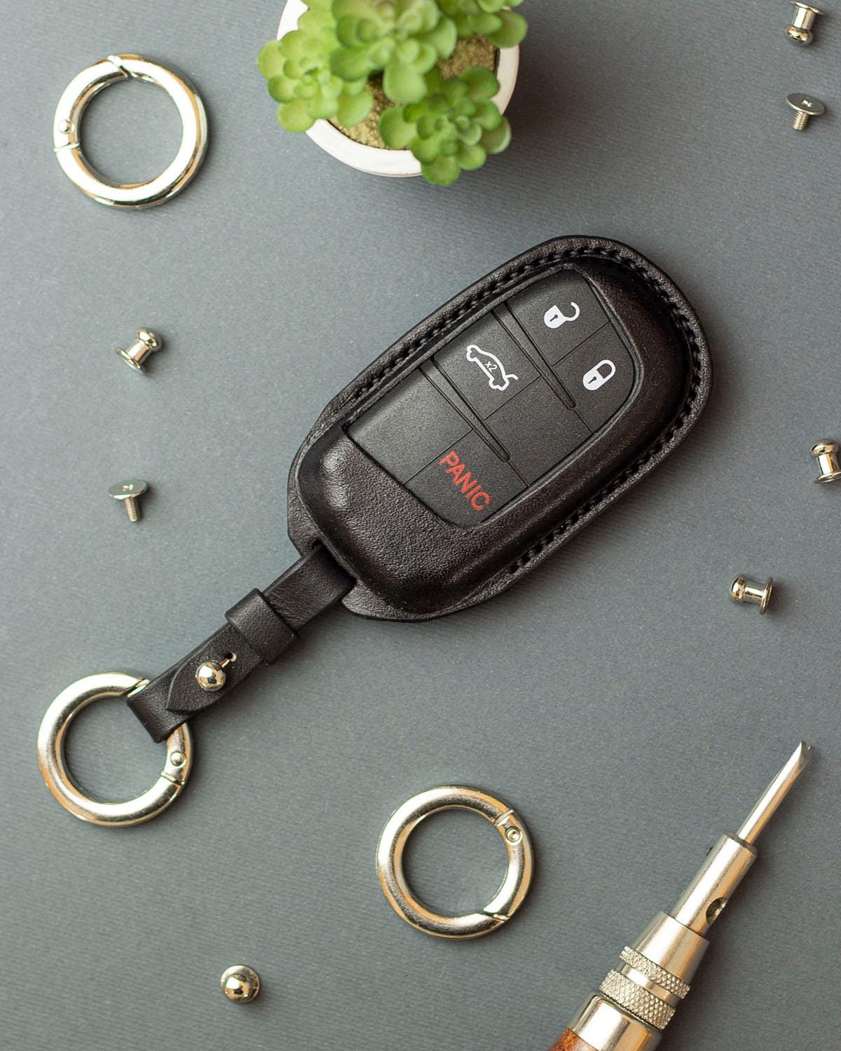 Leather Car Key Case For Challenger, Key Holder For Charger, Keychaine For Dart, Key Fob For Durango, Key Cover For Compass, Cherokee