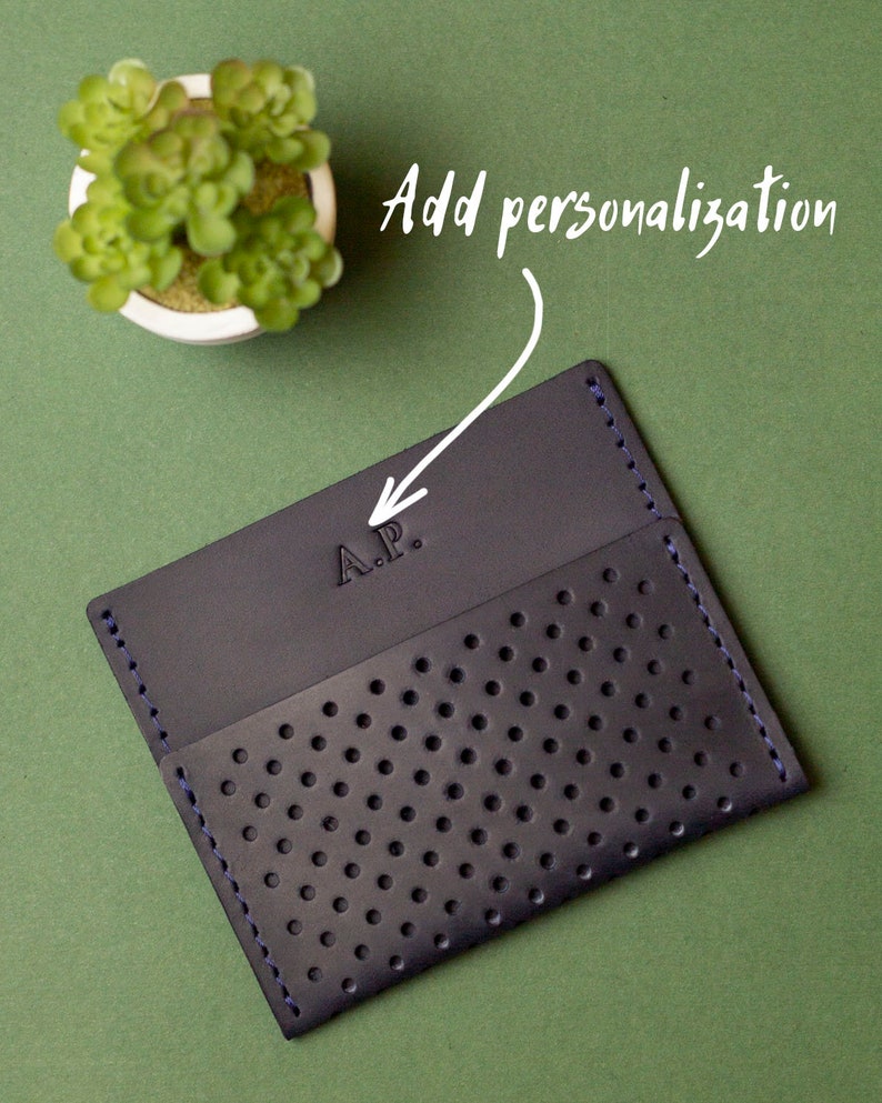 Cartera minimalista Cartera delgada para hombre Tarjetero de oliva Cartera fina Cartera de cuero para tarjetas Cartera personalizada Regalo para novio Regalo para novio imagen 3
