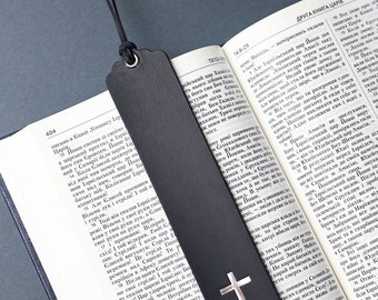 Leather Biblical Bookmark With Cross, Christian Gift