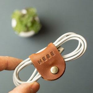 Personalized Leather Cord Organizer Cable Organiser Headphone Holder Cord Keeper image 3