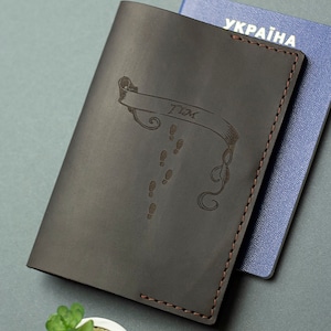 Leather Passport Holder, Ingraved Grey Passport Case, Personalized Passport Cover image 8