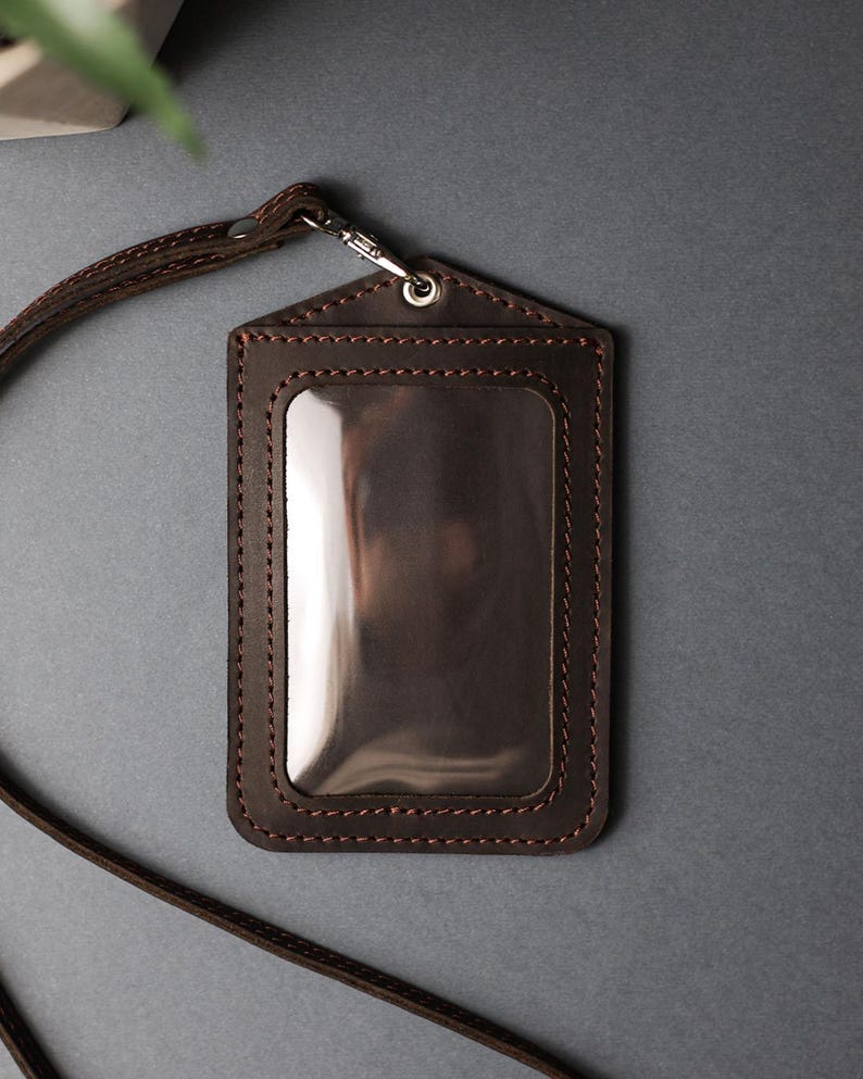 Leather ID Badge Holder With Lanyard, Personalized ID Card Holder, Custom ID Tag Holder, Work Anniversary Gift image 10