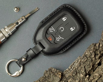 Leather Car Key Case For Tahoe, Key Holder For Suburban, Key Fob For Silverado, Key Cover For Yukon, Sierra, Acadia