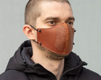 Leather Face Mask with Paper Filter: Unisex Black Protective Mask
