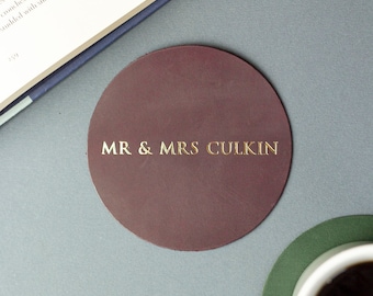 Juego de 4 posavasos de cuero personalizados