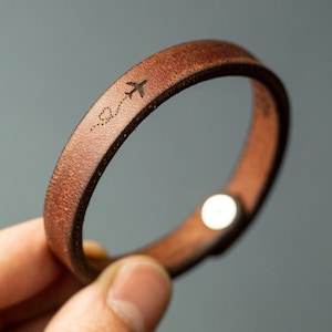 Leather Bracelet For Traveler, Engraved Unisex Gift image 1