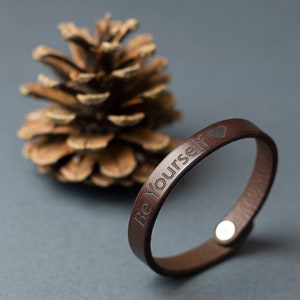 Leather Bracelet For Traveler, Engraved Unisex Gift image 4