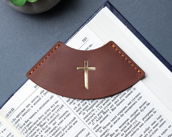 A Biblical Themed Leather Bookmark With Cross, Religious Gift