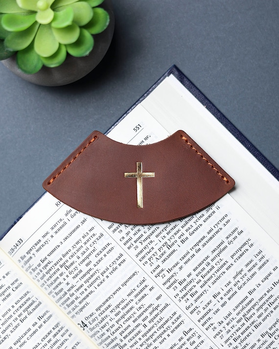 A Biblical Themed Leather Bookmark With Cross, Religious Gift
