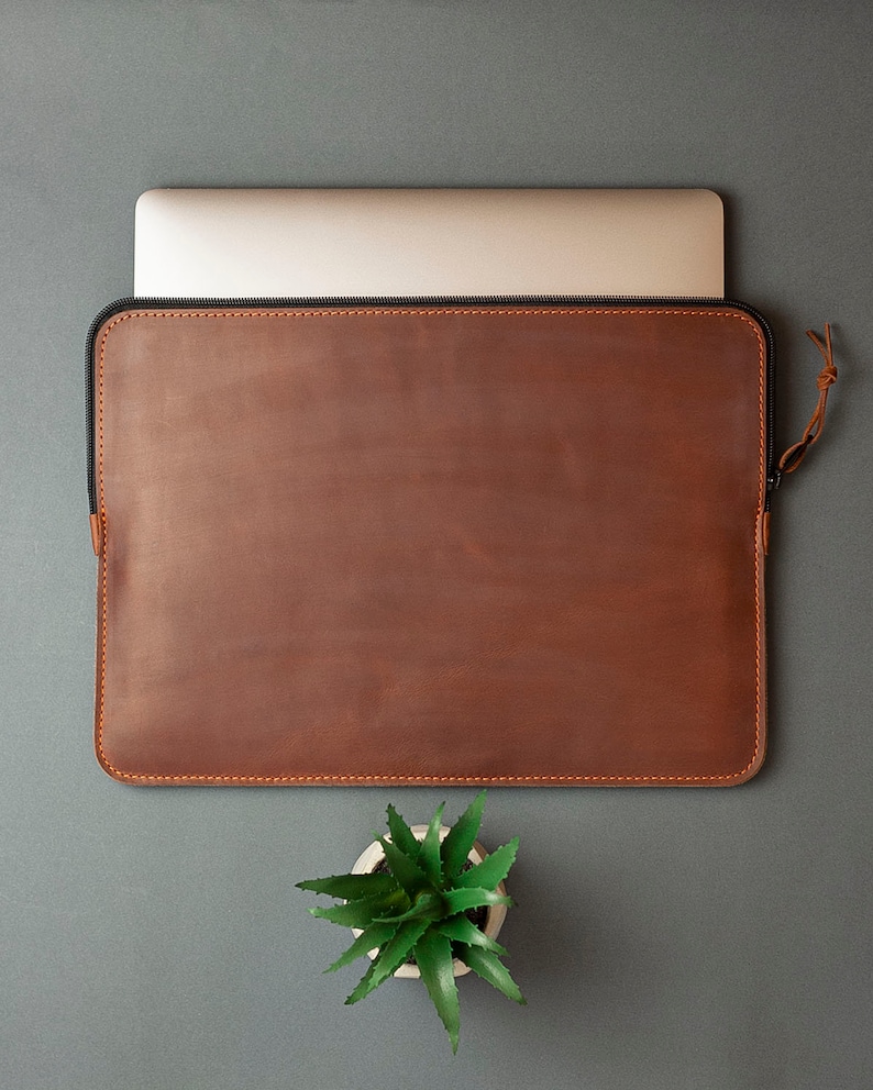 Leather MacBook Case for 13 14 15 16 inch, Felt Sleeve for Macbook, Personalized Laptop Sleeve image 1