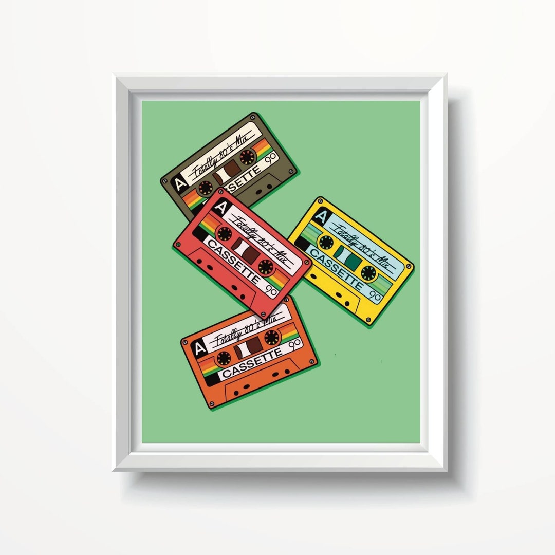 Cassette Tape Printable, Retro Cassette Print, 90s Print, 90s Art, 80s