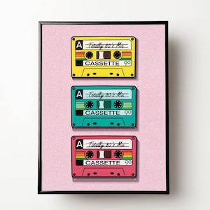 Cassette Tape print, retro cassette print, 90s print, 90s art, 80s print, retro music print, cassette tape art print, digital printable