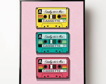 Cassette Tape print, retro cassette print, 90s print, 90s art, 80s print, retro music print, cassette tape art print, digital printable