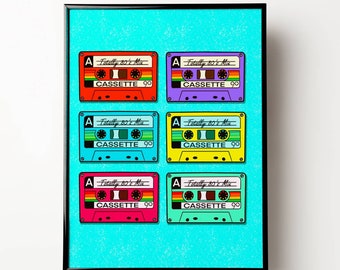 Retro Cassette Tape Art Print, 80s 90s Music (Digital Printable)