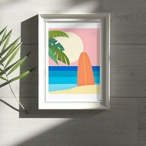 Surf beach Art digital Download print/ surf art print/ Surf poster/ surf gifts/ surfing decor/ surf Beach/ surf decor/blush pink surf art