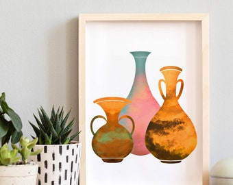 Bohemian Pottery Print | Abstract Clay Vases (Digital Download)