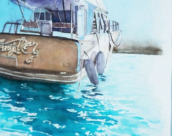 Personalisiertes Yacht- oder Bootportrait | Original Aquarell Handgemalt | Aquarell Geschenk