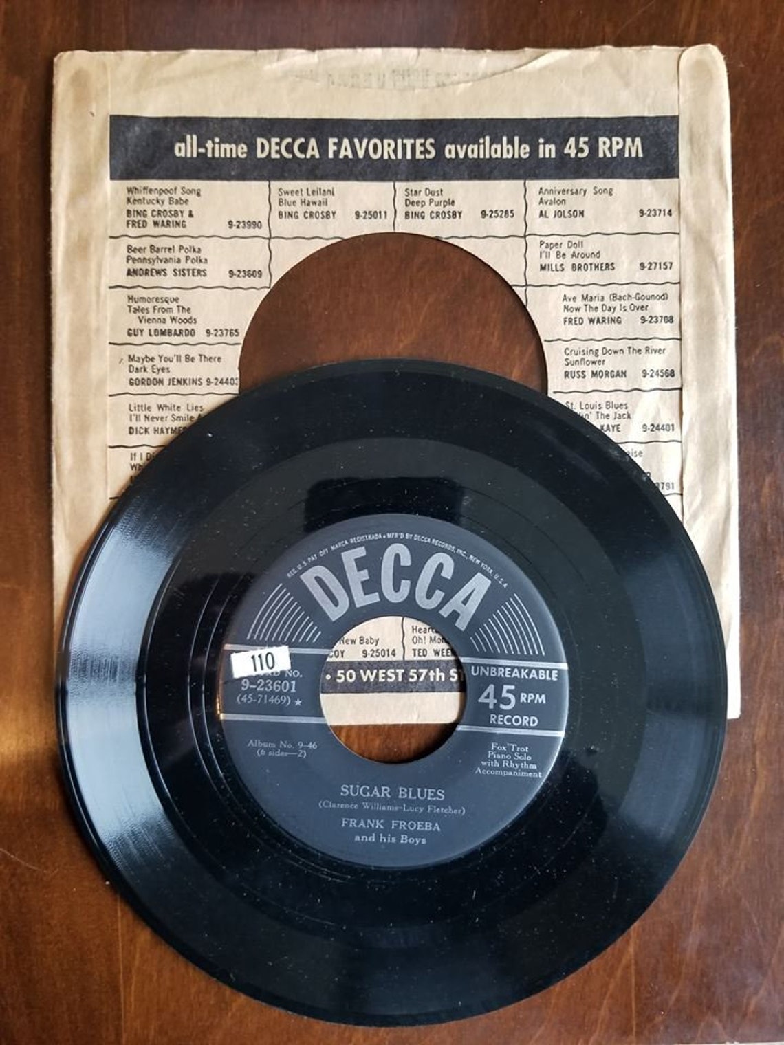 Vintage 1949 Records 45 RPM, Decca Records, Frank Froeba, Back Room