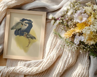 Garza azul / Lámina de arte de aves