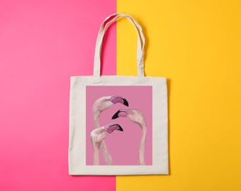 Bolsa de mano con ilustración de flamenco / Arte de aves dibujado a mano / Regalo ecológico para amantes de la naturaleza