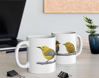 Taza de cerámica "Birdwatchers Delight" / Arte de curruca dibujado a mano