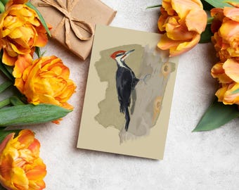 Juego de tarjetas de felicitación de pájaro carpintero / Pájaro carpintero de cresta / Juegos de 1 pieza, 10 piezas, 30 piezas, 50 piezas