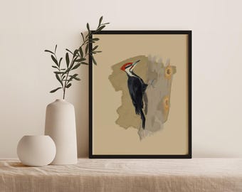 Pájaro carpintero crestado / Lámina de arte de aves