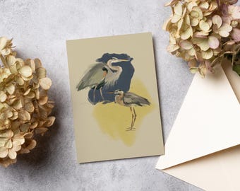 Juego de tarjetas de felicitación de garza azul (1 pieza, 10 piezas, 30 piezas, 50 piezas)