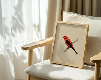 Tangara escarlata / Lámina de arte de aves