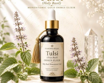 Tulsi Holy Basil Ormus Elixir | Monoatomic Gold + Shilajit Adaptogenic Tincture | Nervous System Support, Calm Clarity & Heart Balance