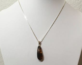 Authentic Dominican Handmade Multicolored Amber Tear Drop Pendant Necklace in 925 Silver