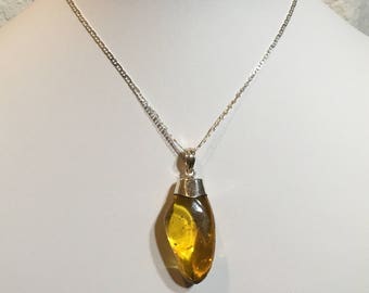 Authentic Dominican Handmade Amber Pendant Necklace in 925 Silver